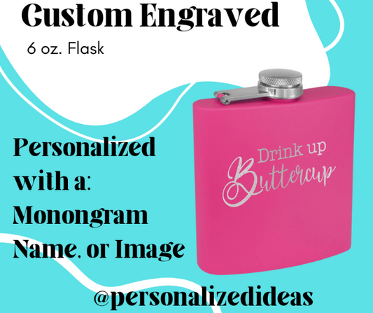 Custom Engraved 6 oz Matte Pink Stainless Steel Flask | Personalized Laser Engraved Gift | Bridal Party, Groomsmen, Birthday Gift (Copy)