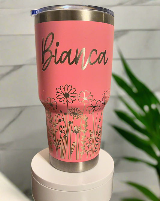 Engraved 30 oz pink tumbler