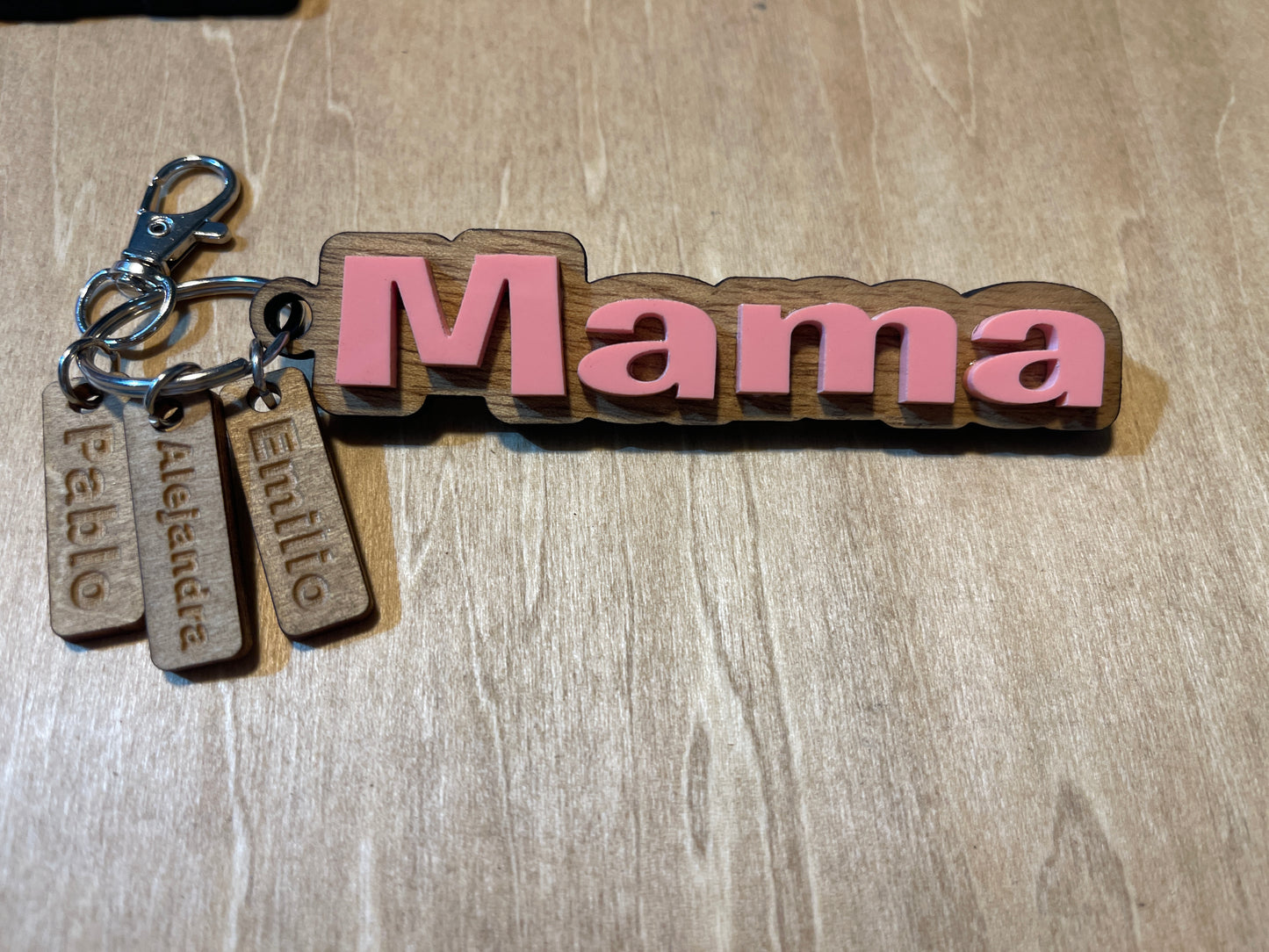 Custom rustic wood and acrylic keychains with Name charms, personalized names, mama, mom, nana, grandma keychains
