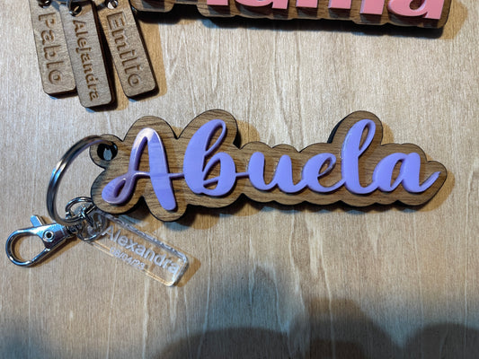 Custom rustic wood and acrylic keychains with Name charms, personalized names, mama, mom, nana, grandma keychains