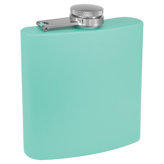 Custom Engraved 6 oz Matte Teal Stainless Steel Flask | Personalized Laser Engraved Gift | Bridal Party, Groomsmen, Birthday Gift
