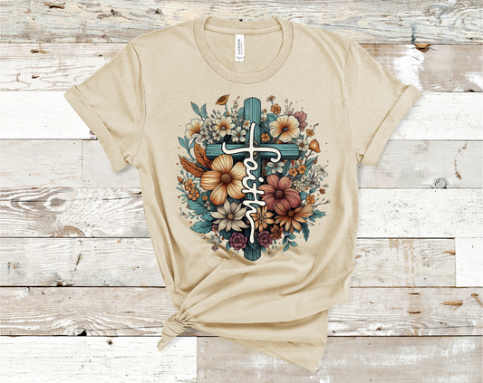 Faith Cross with flowers T-shirt ready to ship