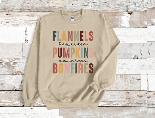 Flannels Pumpkins Bonfires crewneck sweatshirt Fall season