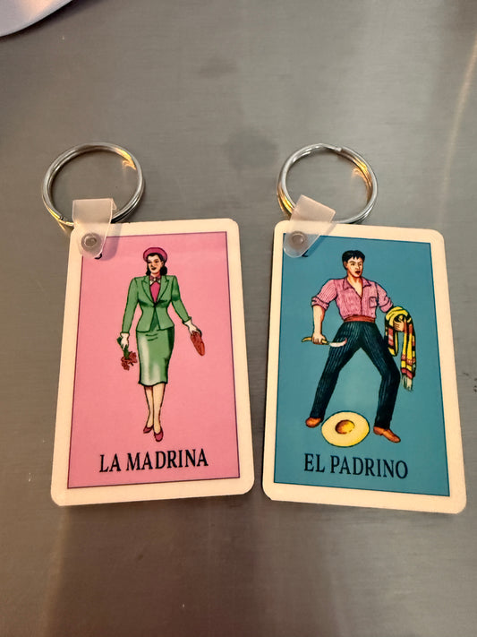 Lotería el padrino, la madrina key chain set of two