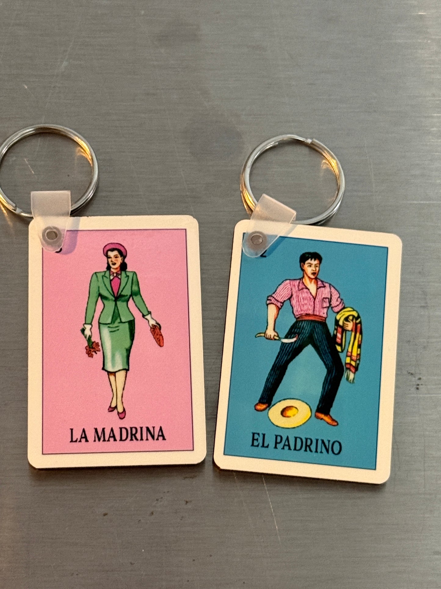 Lotería el padrino, la madrina key chain set of two