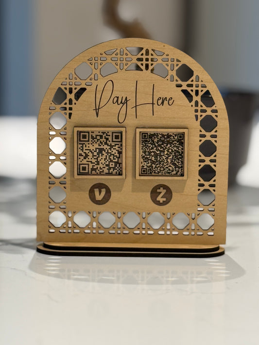 Double QR Code Business Social Media Sign, wood, acrylic