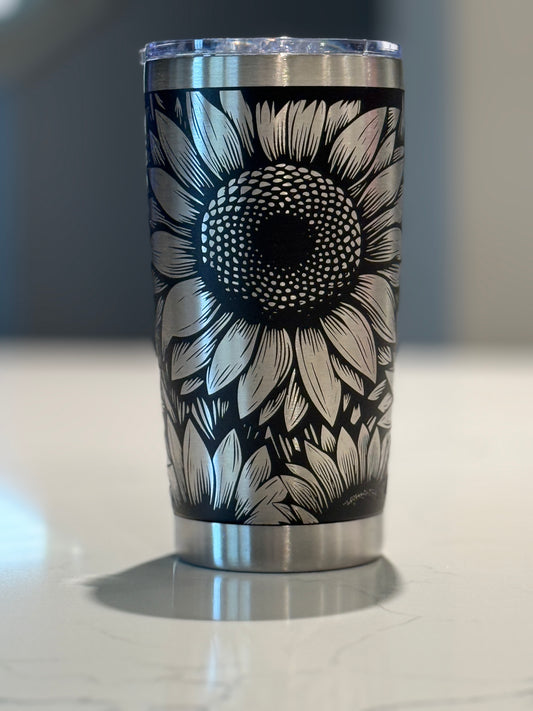Sunflower seamless engraved 20oz Tumbler, Insulated Steel Laser Engraved Tumbler