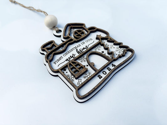 First Christmas in Our New Home Ornament 2025 – Laser Engraved Wooden House