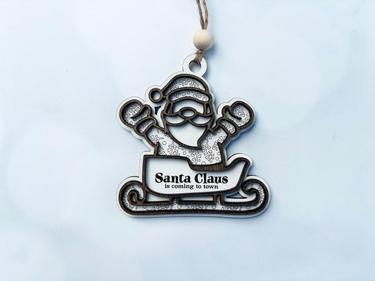 Personalized Ornament 2025 – “Santa Claus Is Coming to Town” or Family Name | Laser Engraved