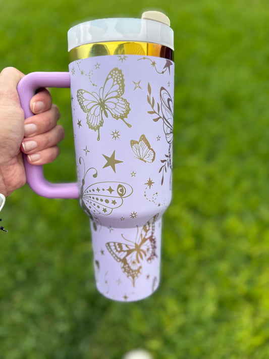 Butterflies and stars mystical 40 oz Quencher  Rainbow Plated Tumbler