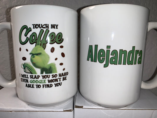 Green Man, Grinch personalized coffee mug, 15 oz or 11 oz