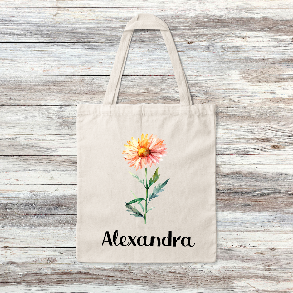 Personalized Birth flower Tote Bag 11 x 14