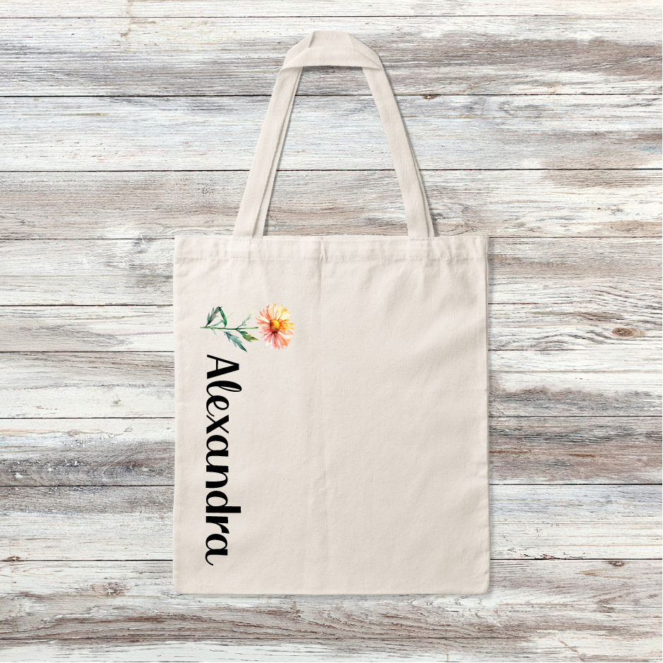 Personalized Birth flower Tote Bag 11 x 14