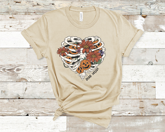 Dead Inside Skull Heart and flowers T-Shirt