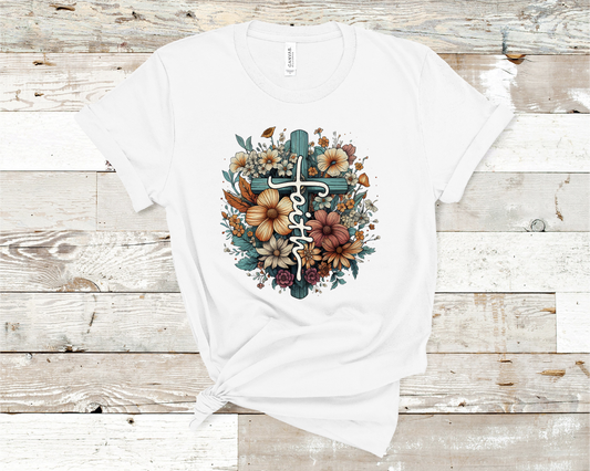 Faith Cross with flowers T-shirt ready to ship