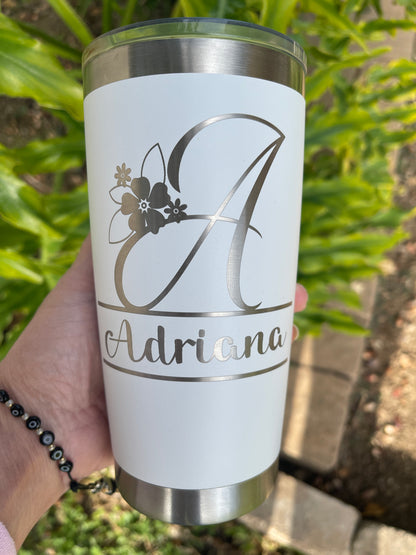Personalized Travel Mug, 20oz Tumbler, Custom Insulated Steel Laser Engraved Tumbler, Corporate Gifts, Etched Tumbler, Monogram Tumbler