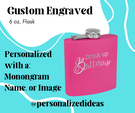 Custom Engraved 6 oz Matte Pink Stainless Steel Flask | Personalized Laser Engraved Gift | Bridal Party, Groomsmen, Birthday Gift (Copy)
