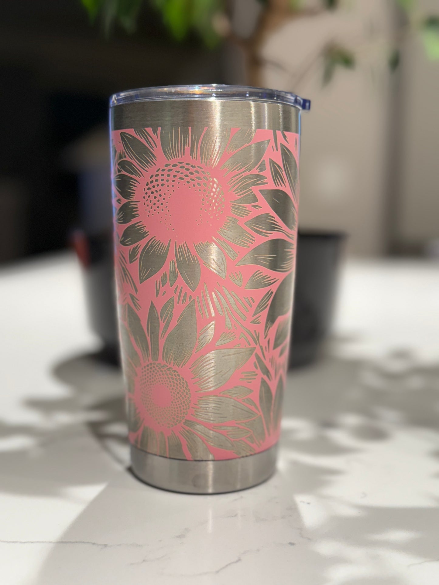Sunflower seamless engraved 20oz Tumbler, Insulated Steel Laser Engraved Tumbler