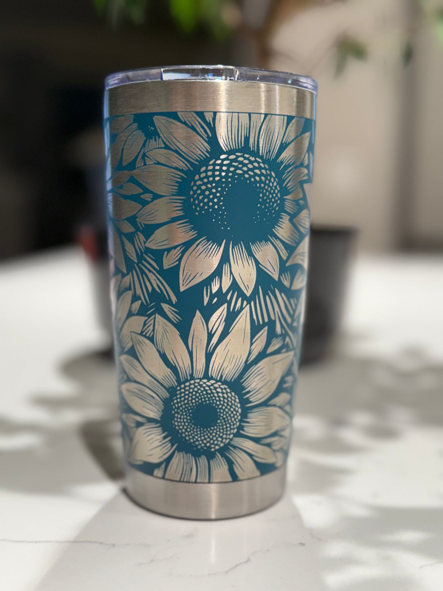 Sunflower seamless engraved 20oz Tumbler, Insulated Steel Laser Engraved Tumbler