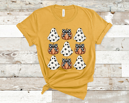 Ghost pumpkins check board Halloween T-shirt fall season.