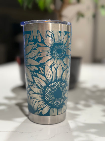 Sunflower seamless engraved 20oz Tumbler, Insulated Steel Laser Engraved Tumbler