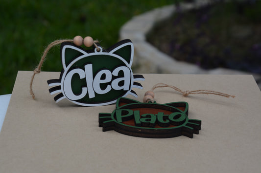 Custom Cat Name Ornament – Personalized Layered Wood Design