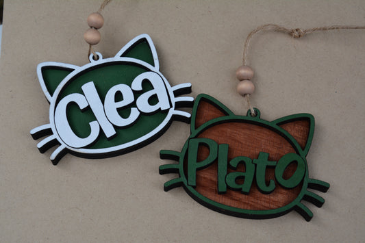 Custom Cat Name Ornament – Personalized Layered Wood Design