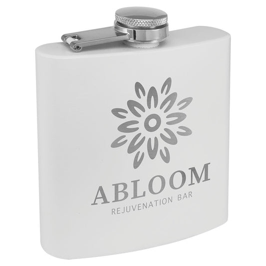 Custom Engraved 6 oz Matte White Stainless Steel Flask | Personalized Laser Engraved Gift | Bridal Party, Groomsmen, Birthday Gift