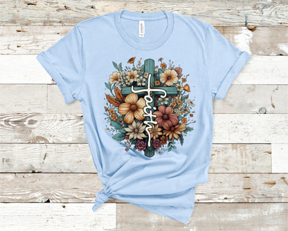 Faith Cross with flowers T-shirt ready to ship