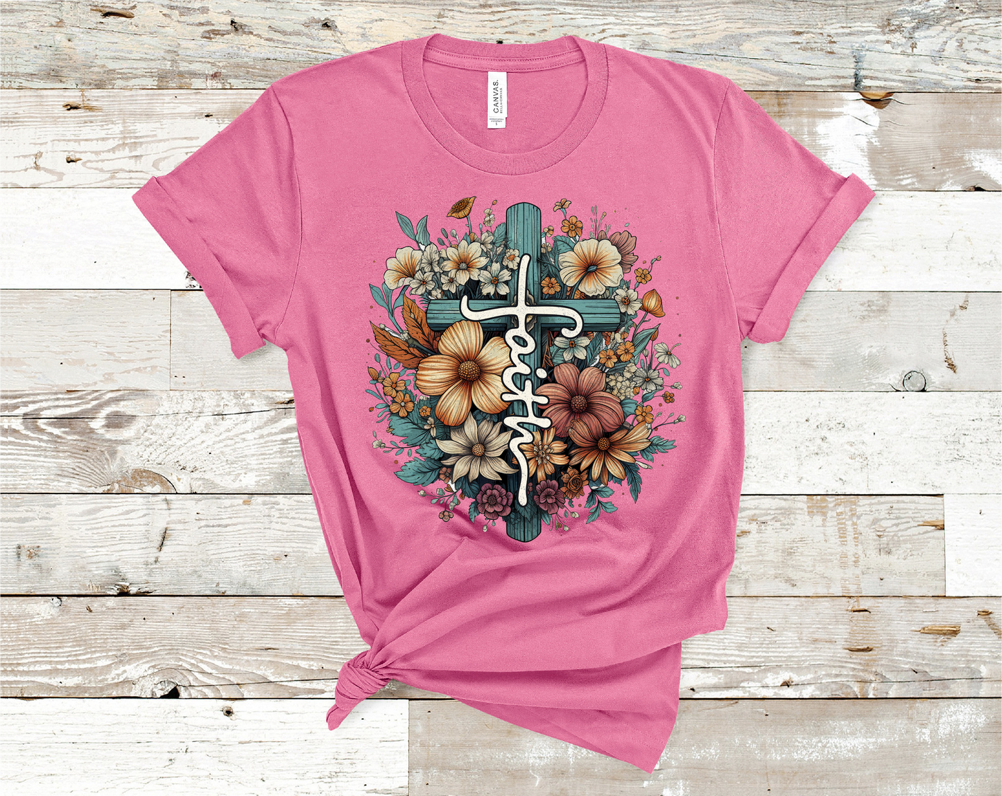 Faith Cross with flowers T-shirt ready to ship