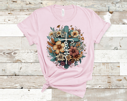Faith Cross with flowers T-shirt ready to ship