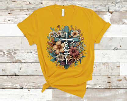 Faith Cross with flowers T-shirt ready to ship