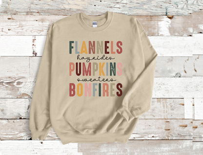 Flannels Pumpkins Bonfires crewneck sweatshirt Fall season