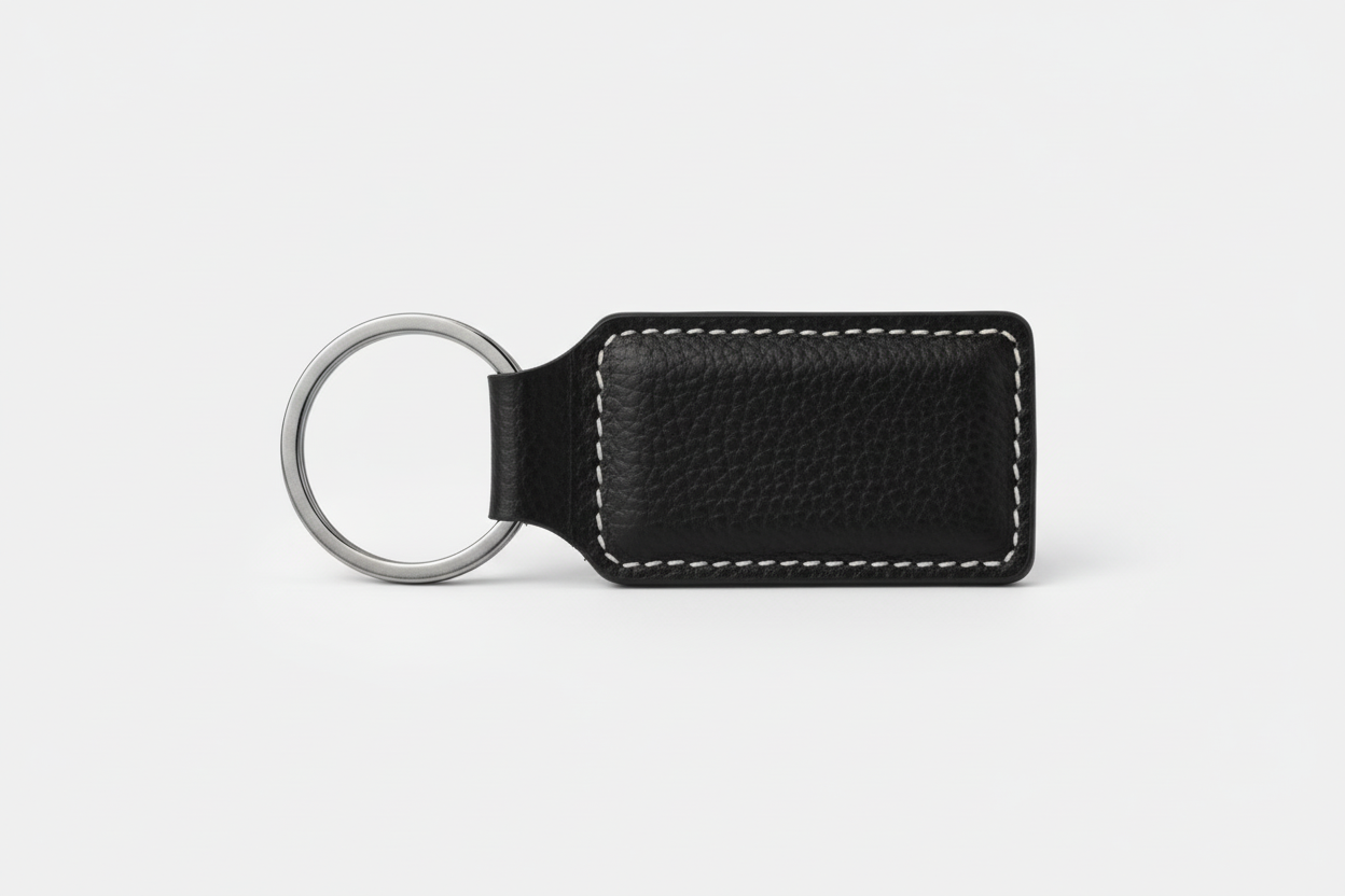 Custom Engraved Leatherette Keychain  Black/Silver. Engraving Rectangle | Personalized Gift