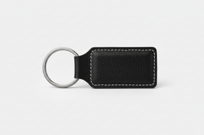 Custom Engraved Leatherette Keychain  Black/Silver. Engraving Rectangle | Personalized Gift
