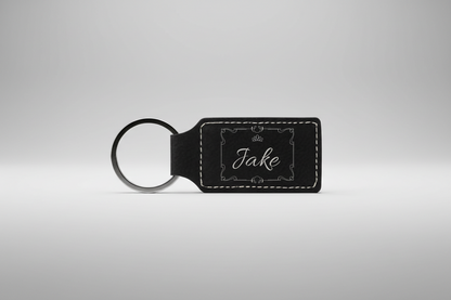 Custom Engraved Leatherette Keychain  Black/Silver. Engraving Rectangle | Personalized Gift
