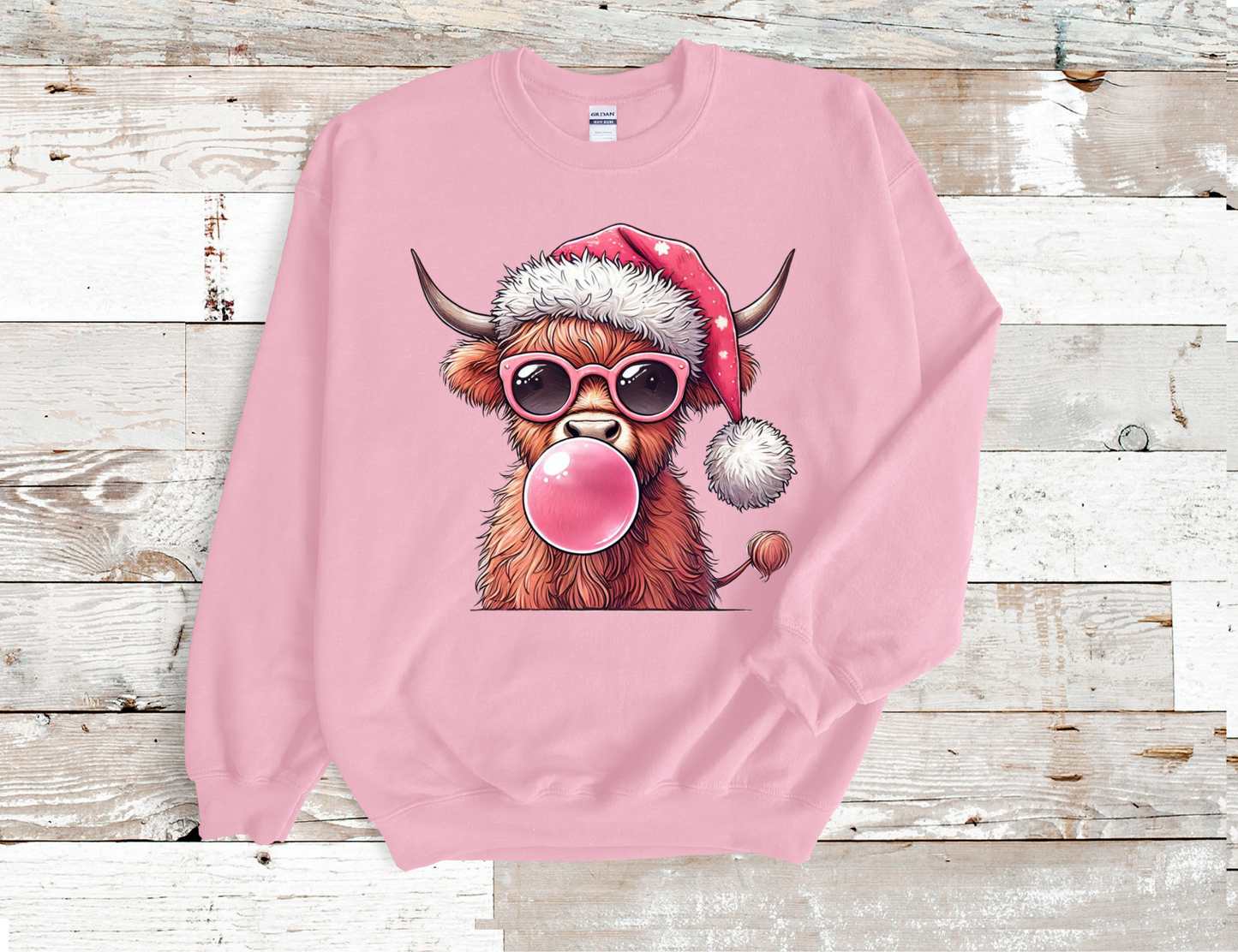 Highland Christmas Cow, sun glasses and bubble gum, Sweatshirt  (HTV)