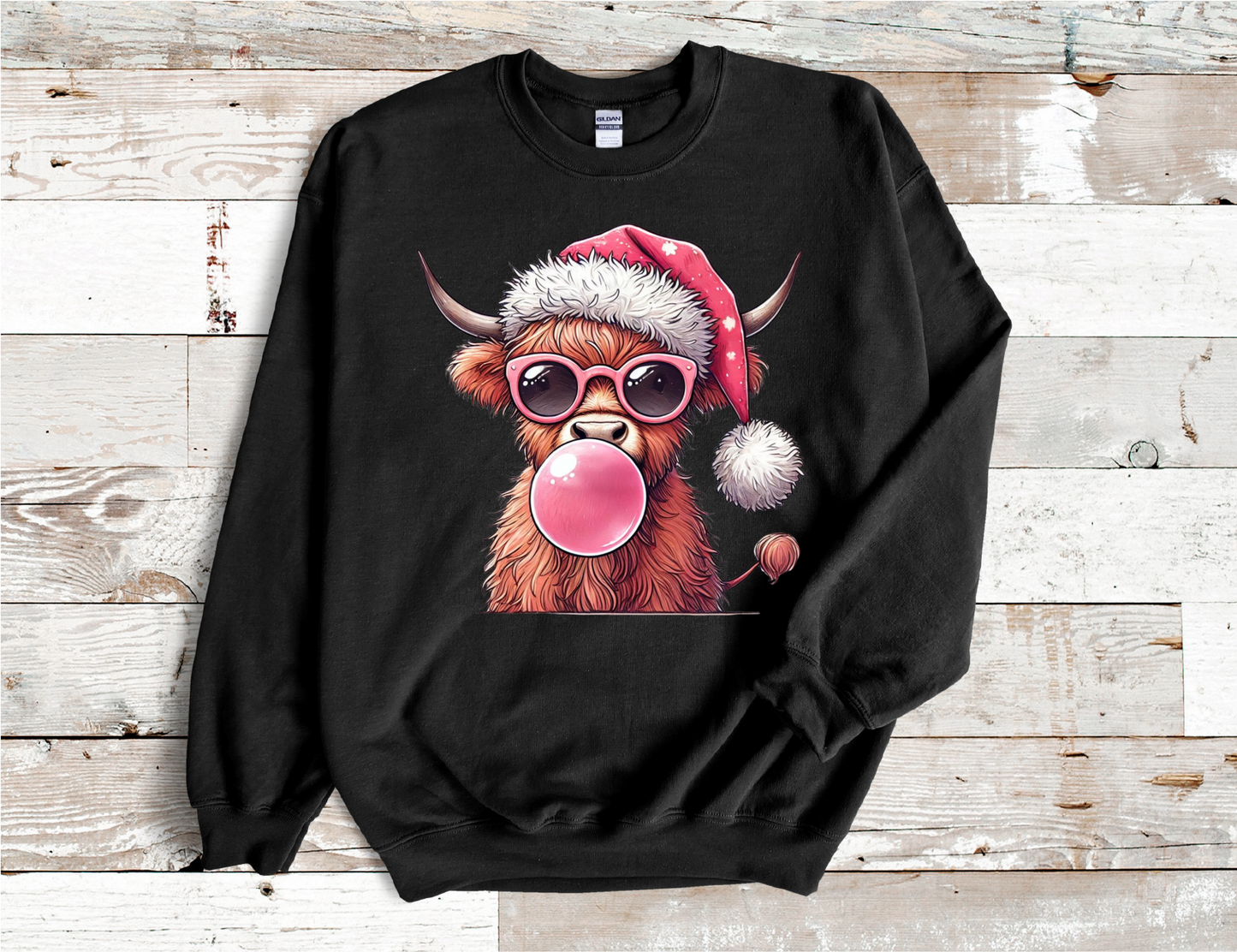 Highland Christmas Cow, sun glasses and bubble gum, Sweatshirt  (HTV)