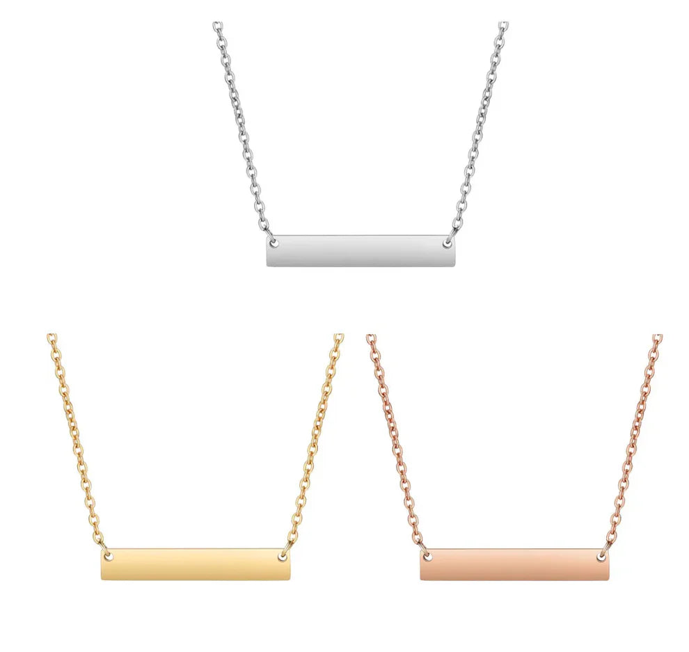 Custom Engraved Stainless steel horizontal bar engraving blank necklace