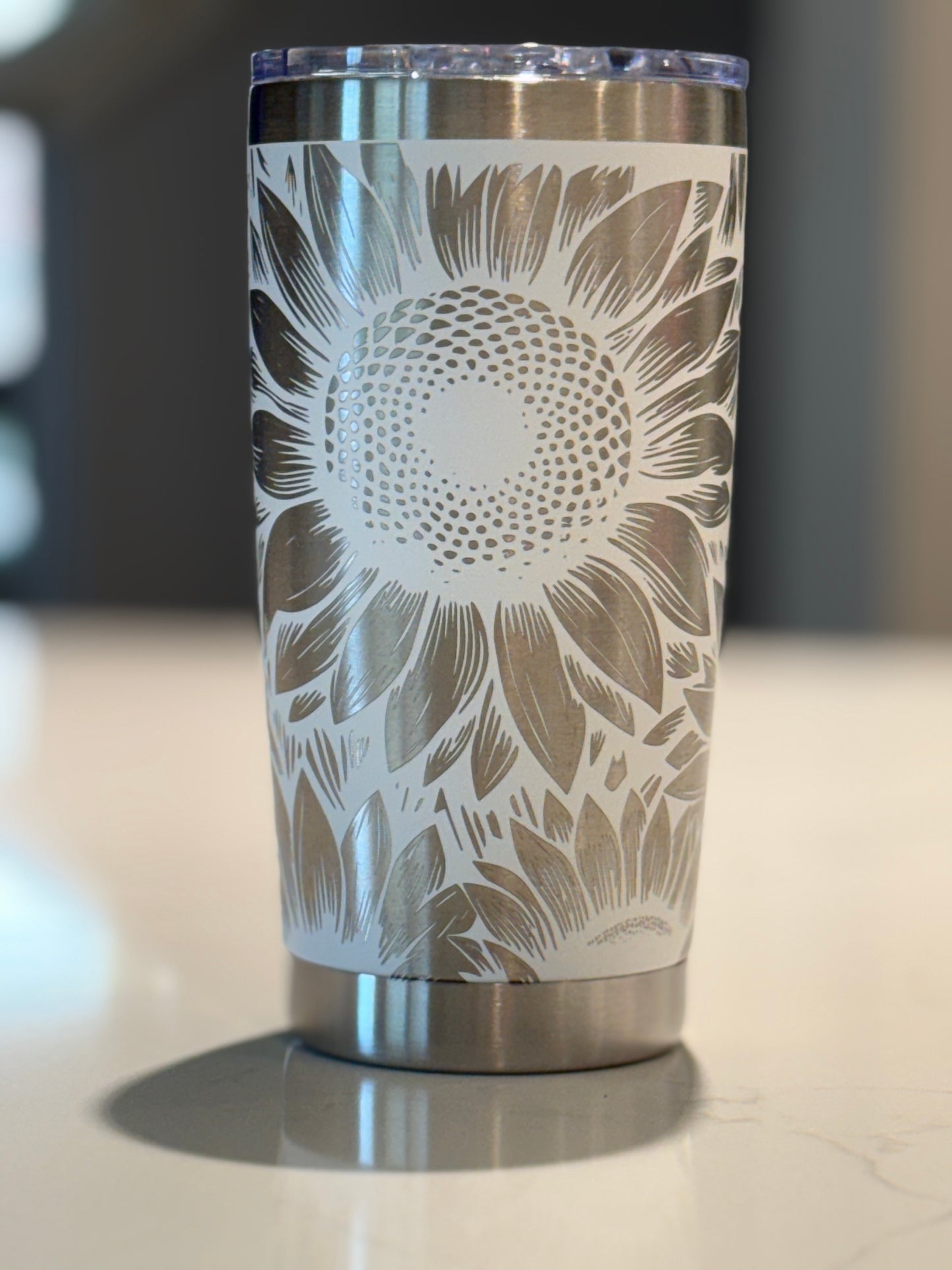 Sunflower seamless engraved 20oz Tumbler, Insulated Steel Laser Engraved Tumbler