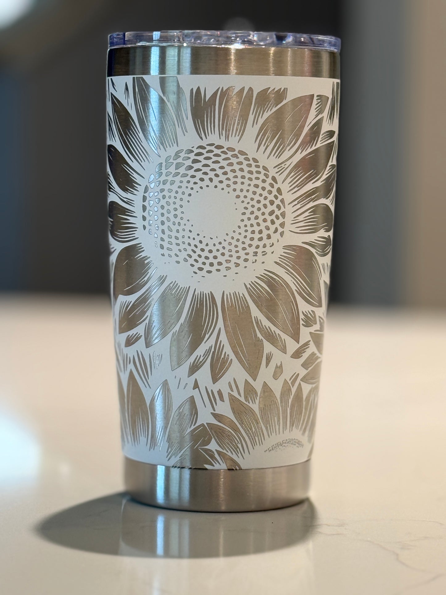 Sunflower seamless engraved 20oz Tumbler, Insulated Steel Laser Engraved Tumbler