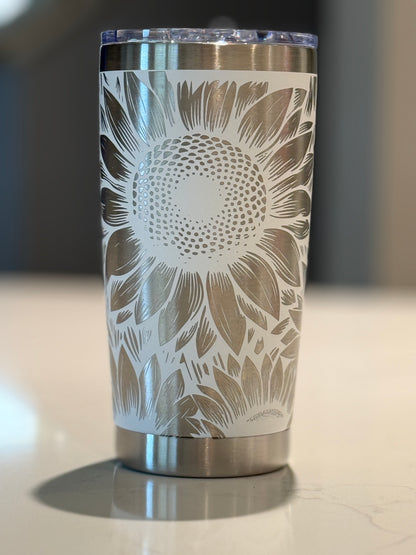 Sunflower seamless engraved 20oz Tumbler, Insulated Steel Laser Engraved Tumbler