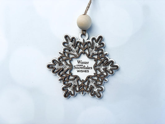 Winter Wishes Snowflake Ornament – Wooden Laser Cut Christmas Decoration