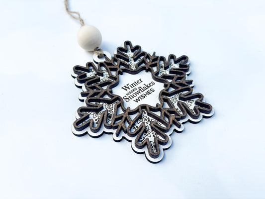Winter Wishes Snowflake Ornament – Wooden Laser Cut Christmas Decoration