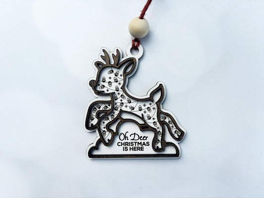 Personalized Reindeer wooden Ornament – “Oh Deer Christmas Is Here” Custom Name Reindeer Head