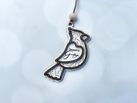 Wood Cardinal Ornament, Laser Engraved