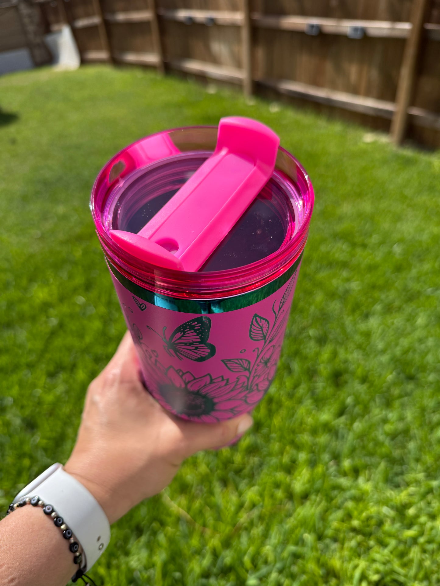 Sunflowers and Butterflies 40 oz Quencher  Rainbow Plated Tumbler