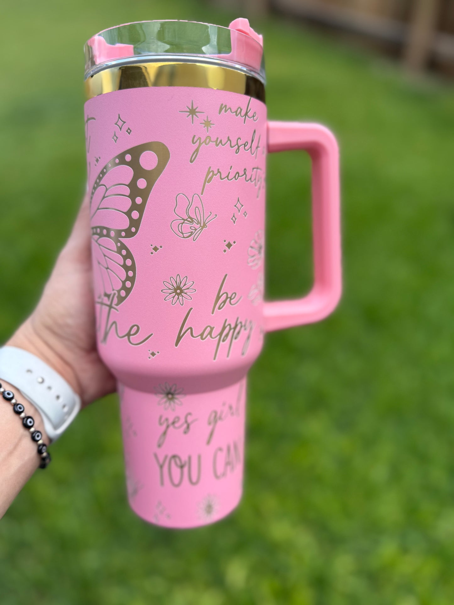 Just Breath - Positive vibes 40 oz Quencher  Gold  Plated Tumbler