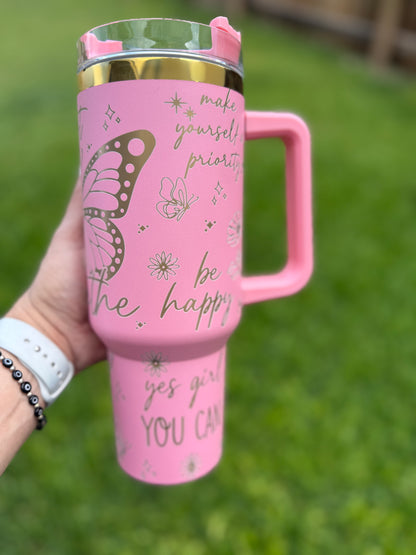 Just Breath - Positive vibes 40 oz Quencher  Gold  Plated Tumbler