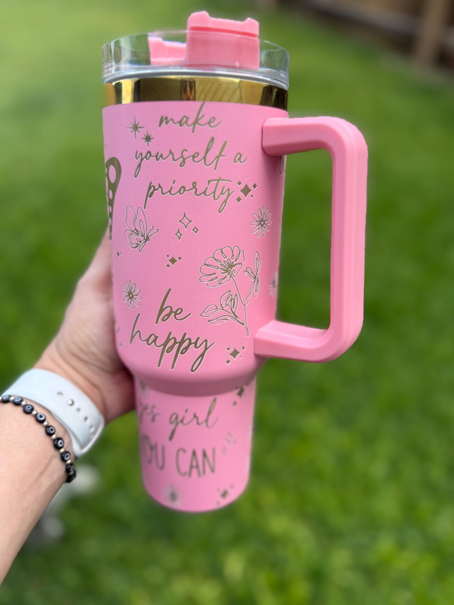 Just Breath - Positive vibes 40 oz Quencher  Gold  Plated Tumbler